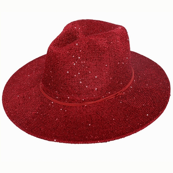 Spectacular Unique Sparkling Wide Brim Pinched Front Panama Style